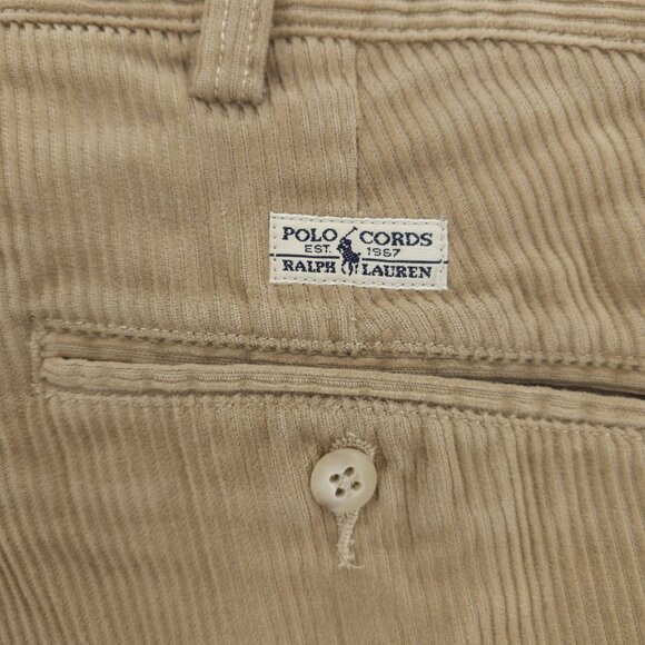 POLO RALPH LAUREN Andrew Corduroy Pants Beige 100% Cotton Pleated Size 36x32 - Picture 5 of 10